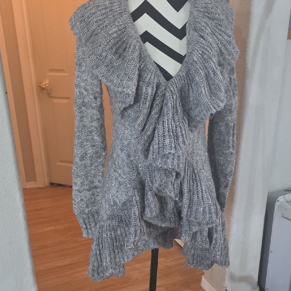 Gray Ruffled Women's Sweater